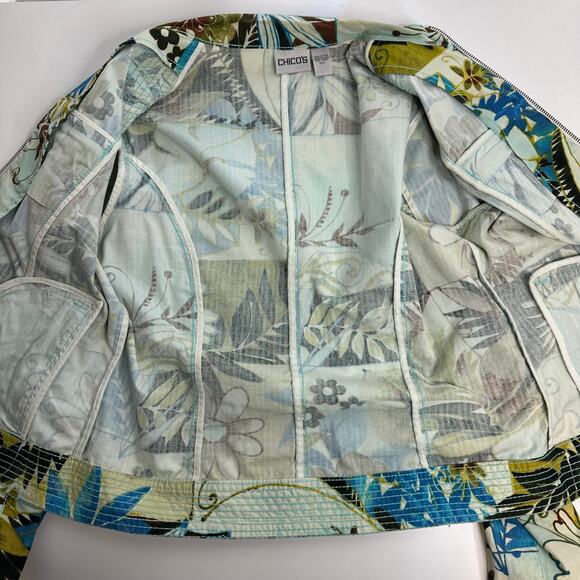 Chicos Multicolor Tropical Print Cotton Jacket Full Zip Womens Size 1 (Medium M) - Picture 11 of 12